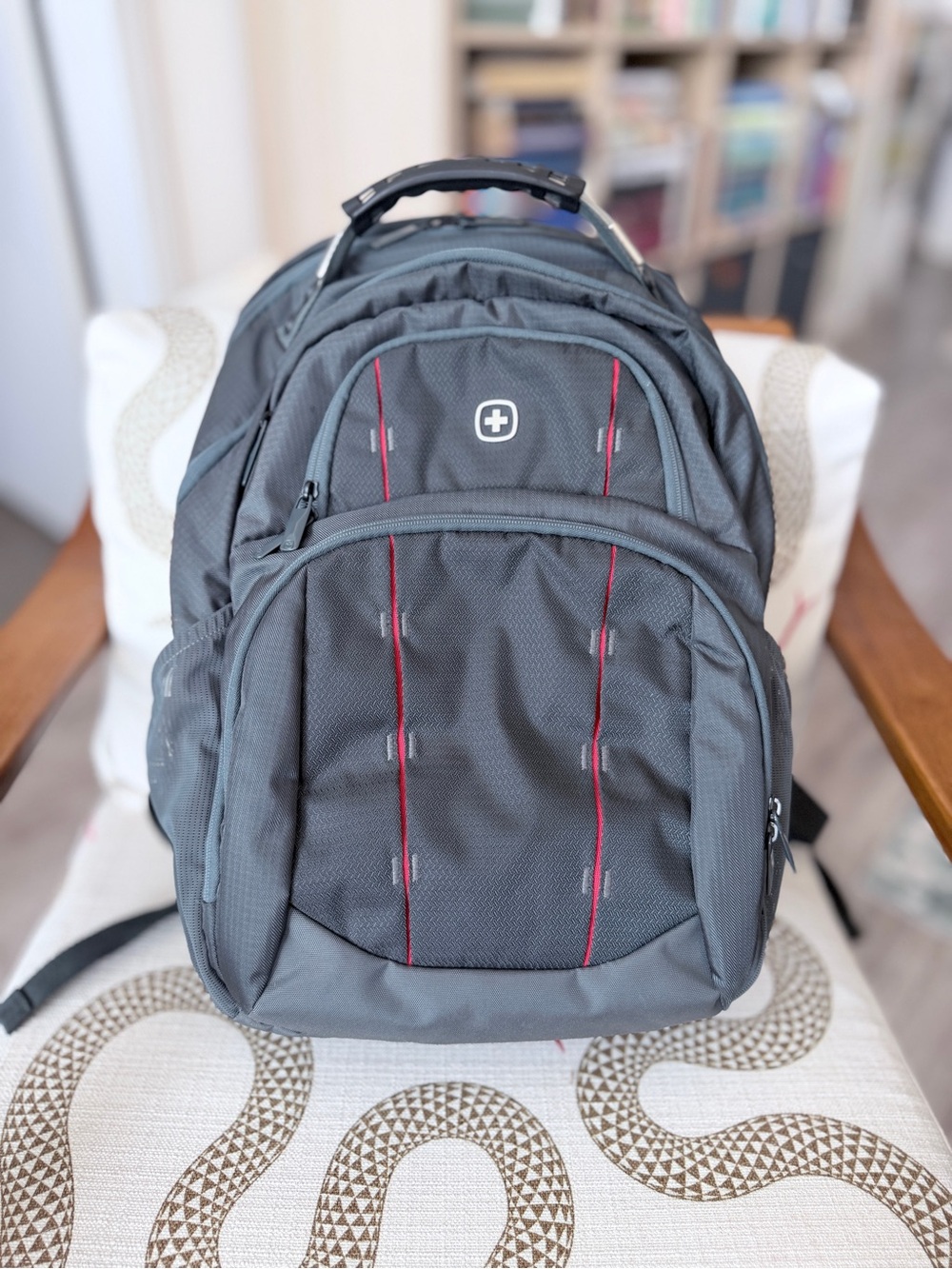 SwissGear Gray Backpack with Red Trim - Men's Laptop & Travel Pack